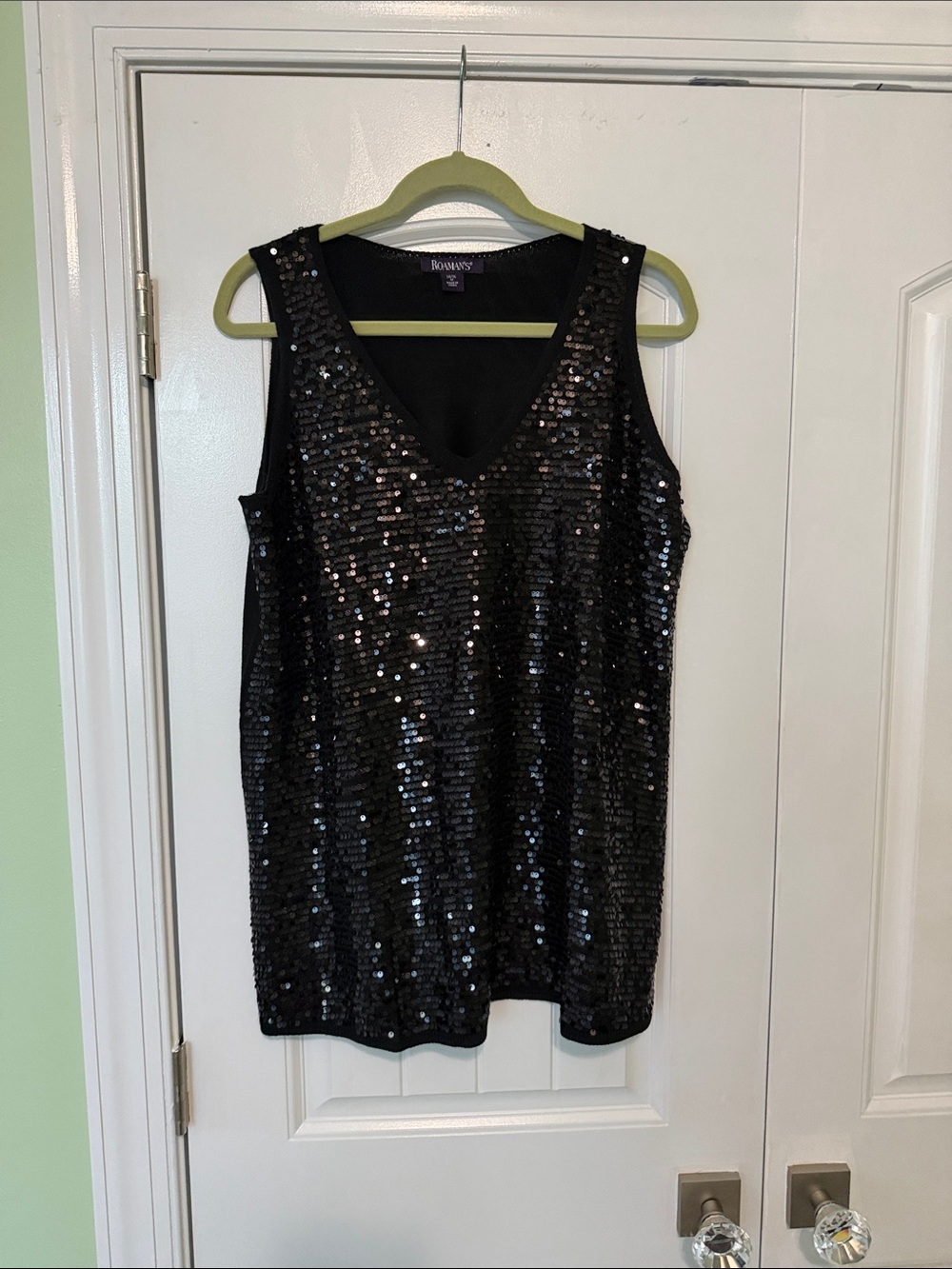 Roaman's Black Sequin V-Neck Tank Top